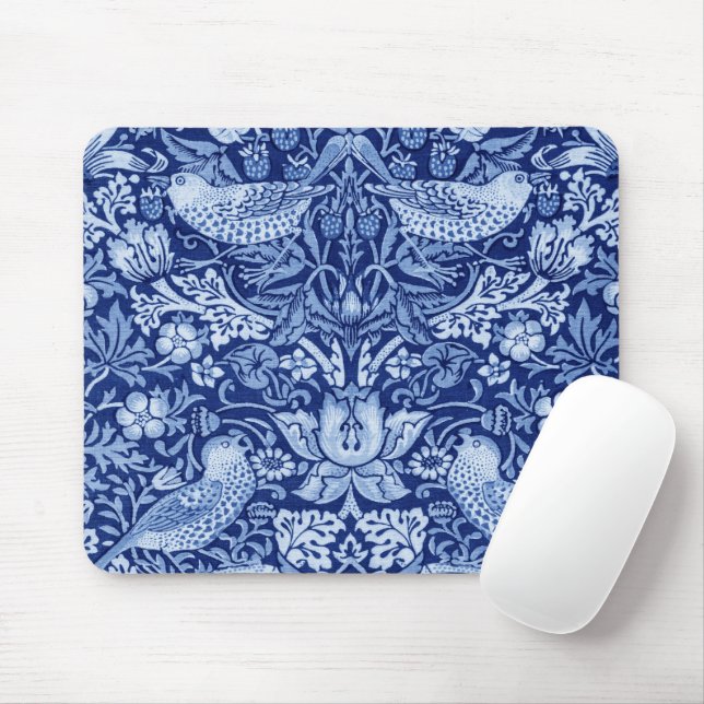 Strawberry Thief Blue Monotone, William Morris Mouse Mat (With Mouse)