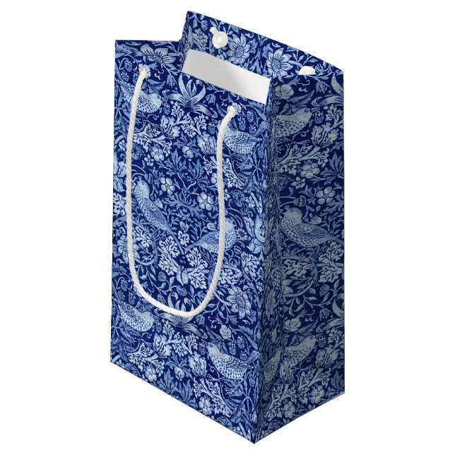 Strawberry Thief Blue Monotone, William Morris Small Gift Bag (Front Angled)