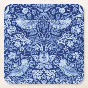 Strawberry Thief Blue Monotone, William Morris Square Paper Coaster