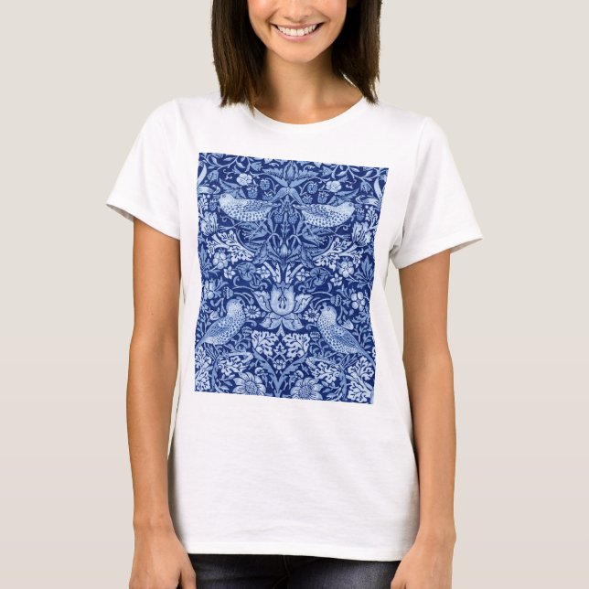 Strawberry Thief Blue Monotone, William Morris T-Shirt (Front)