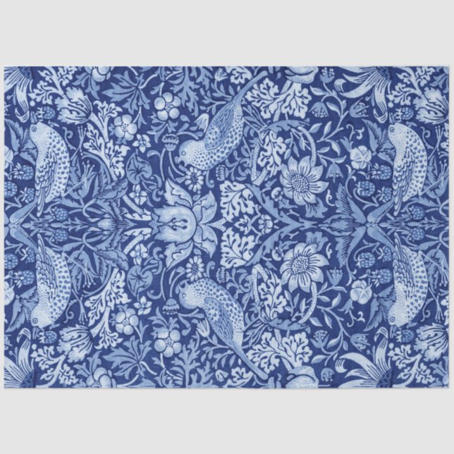 Strawberry Thief Blue Monotone, William Morris Tissue Paper (Front)