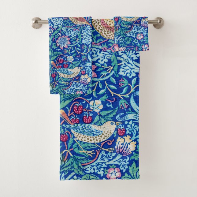 Strawberry Thief Blue, William Morris Bath Towel Set (Insitu)