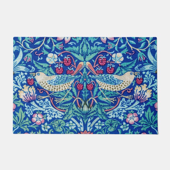 Strawberry Thief Blue, William Morris Doormat (Front)