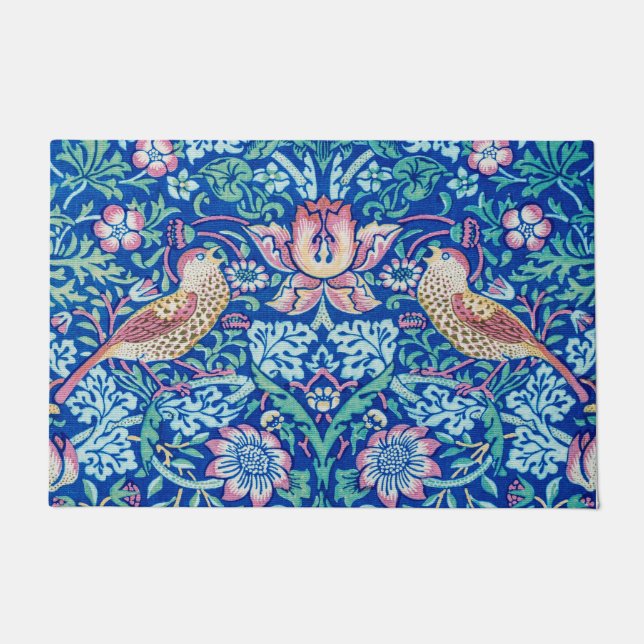 Strawberry Thief Blue, William Morris Doormat (Front)