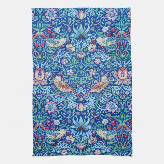 Strawberry Thief Blue, William Morris Kitchen Towe Tea Towel (Vertical)