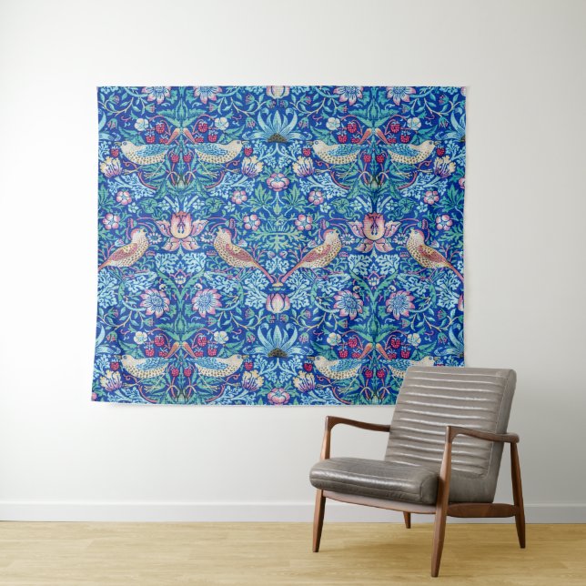 Strawberry Thief Blue, William Morris Tapestry (In Situ (Horizontal))