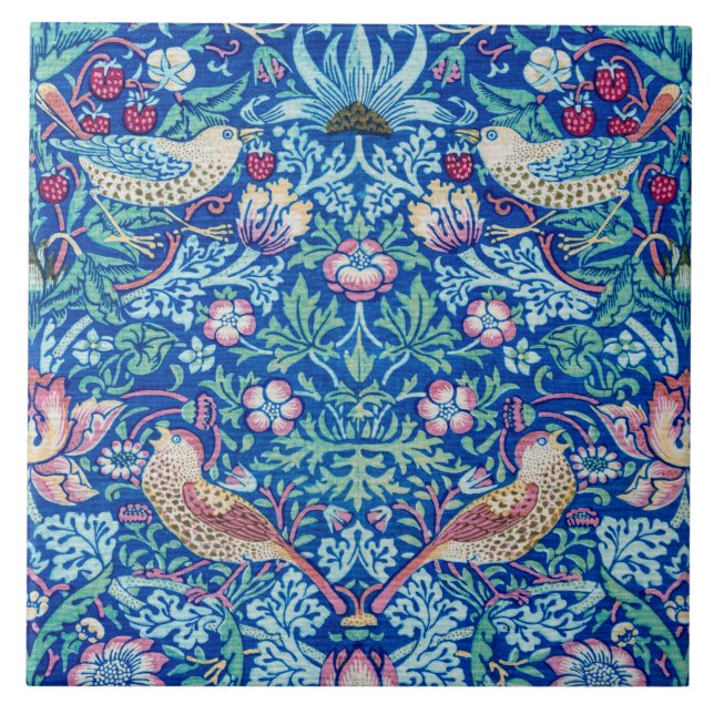 Strawberry Thief Blue, William Morris Tile (Front)