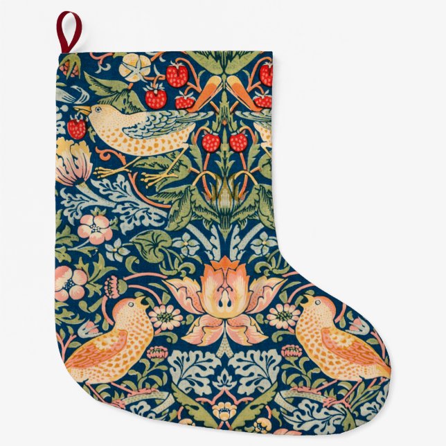 Strawberry Thief (by William Morris) Large Christmas Stocking (Front)