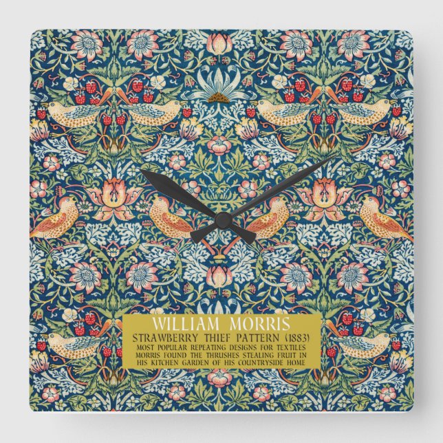 Strawberry thief - Design of William Morris Square Wall Clock (Front)