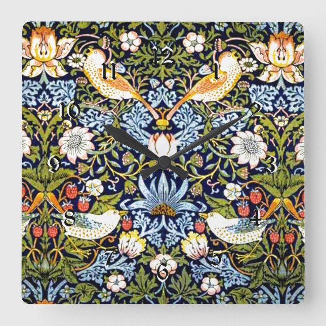 Strawberry Thief, famous pattern, Square Wall Clock (Front)