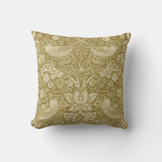 Strawberry Thief Gold, William Morris Cushion (Front)