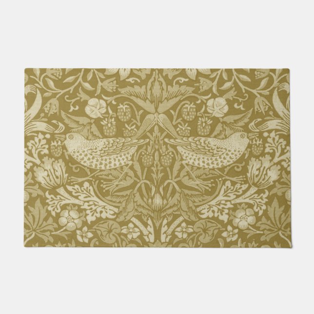Strawberry Thief Gold, William Morris Doormat (Front)