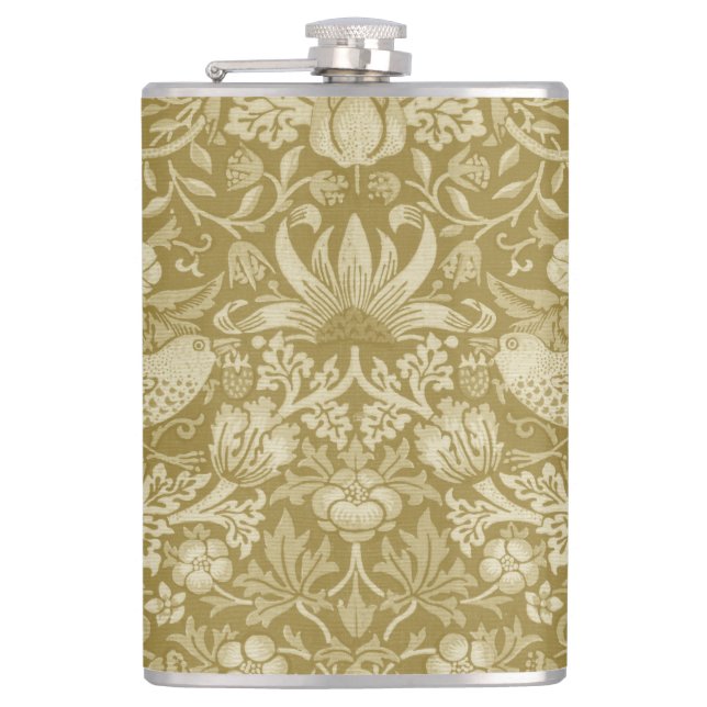 Strawberry Thief Gold, William Morris Hip Flask (Front)