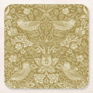 Strawberry Thief Gold, William Morris Square Paper Coaster