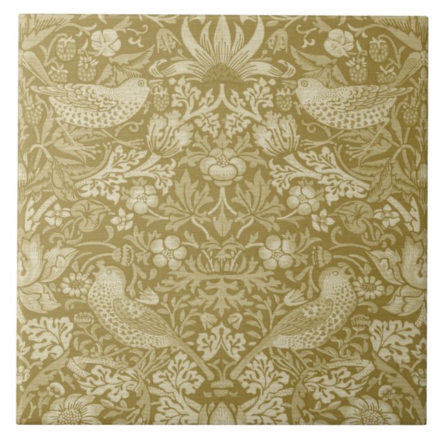 Strawberry Thief Gold, William Morris Tile (Front)