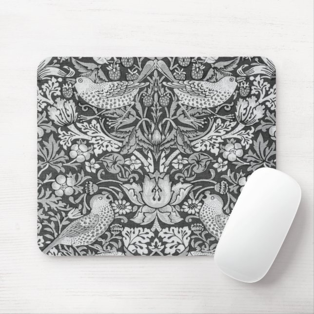 Strawberry Thief Gray, William Morris Mouse Mat (With Mouse)