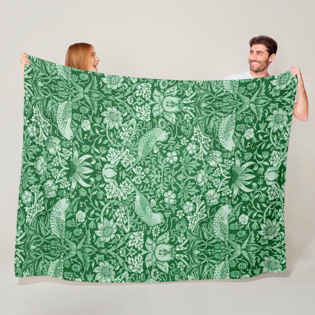 Strawberry Thief Green, William Morris Fleece Blanket (In Situ)