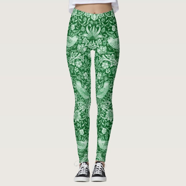 Strawberry Thief Green, William Morris Leggings (Front)