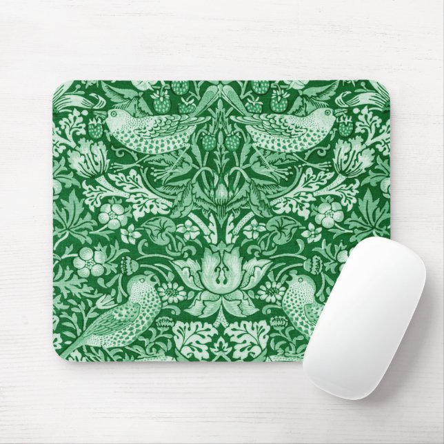 Strawberry Thief Green, William Morris Mouse Mat (With Mouse)