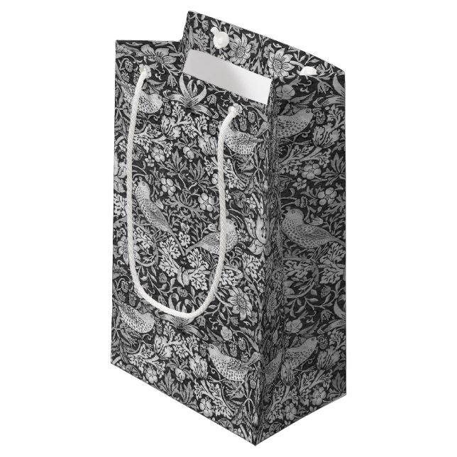 Strawberry Thief Grey, William Morris Small Gift Bag (Front Angled)