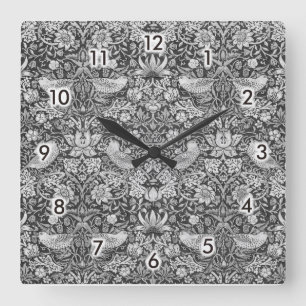 Strawberry Thief Grey, William Morris Square Wall Clock