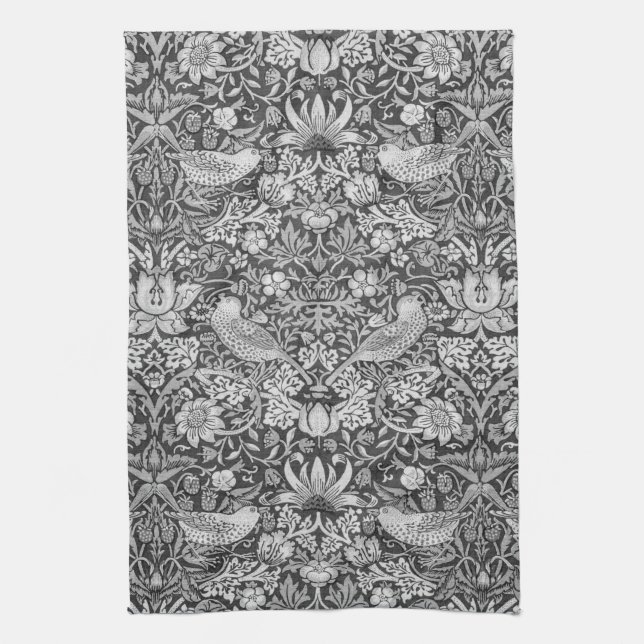Strawberry Thief Grey, William Morris Tea Towel (Vertical)