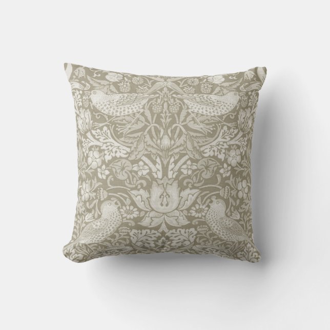 Strawberry Thief Ivory, William Morris Cushion (Front)
