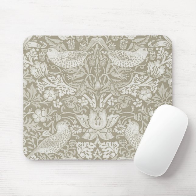 Strawberry Thief Ivory, William Morris Mouse Mat (With Mouse)