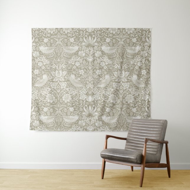 Strawberry Thief Ivory, William Morris Tapestry (In Situ (Horizontal))