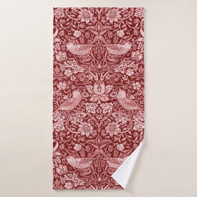Strawberry Thief Maroon, William Morris Bath Towel (Bath Towel)