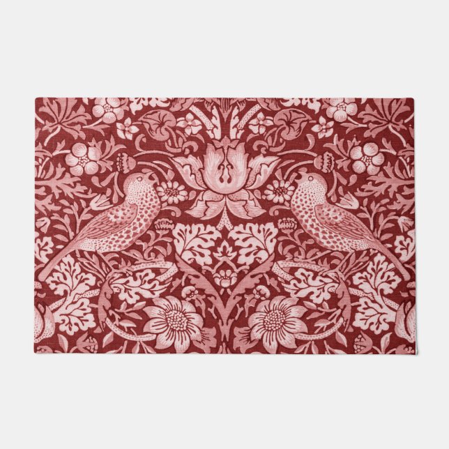 Strawberry Thief Maroon, William Morris Doormat (Front)