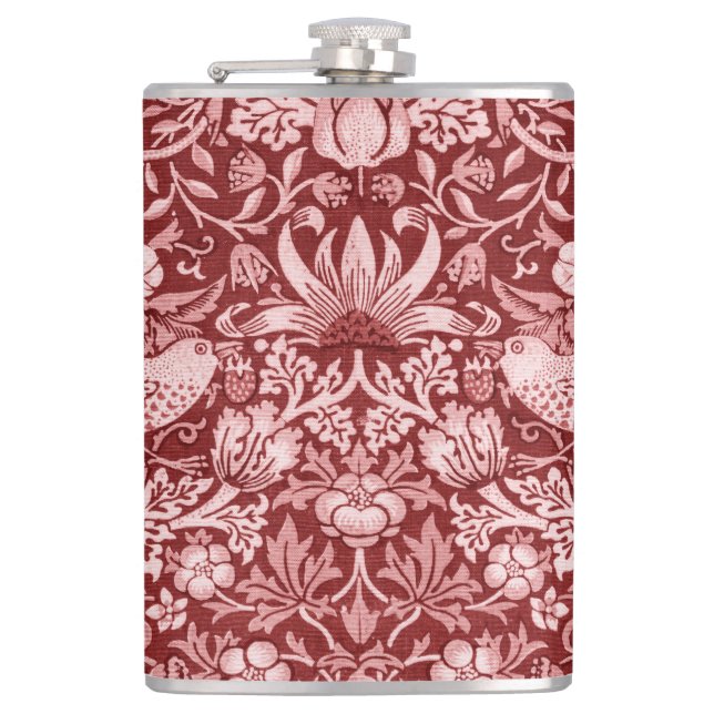 Strawberry Thief Maroon, William Morris Hip Flask (Front)