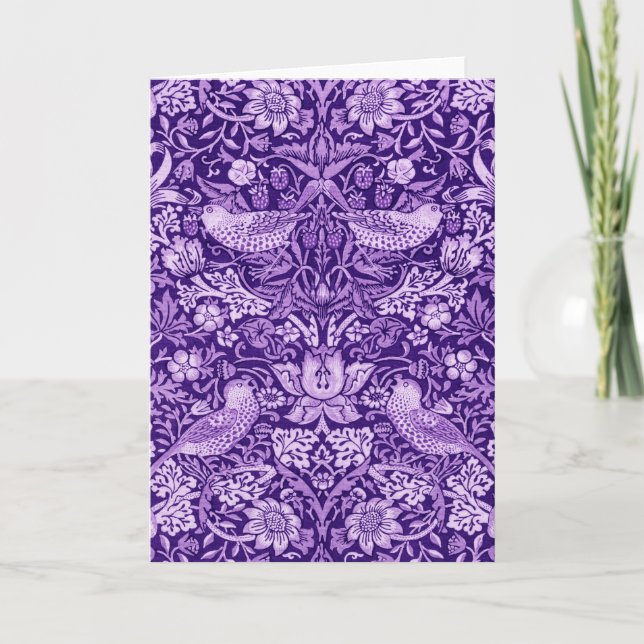 Strawberry Thief Purple, William Morris Card (Front)