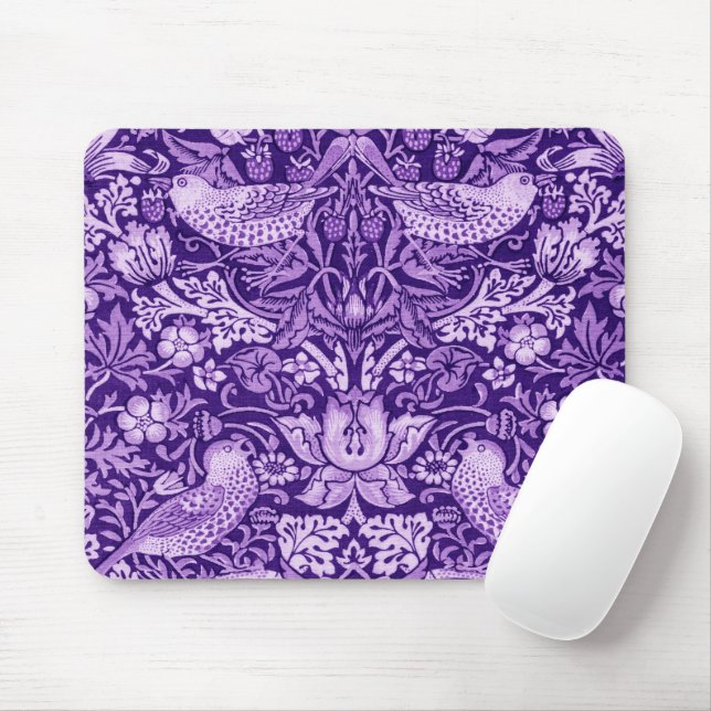 Strawberry Thief Purple, William Morris Mouse Mat (With Mouse)