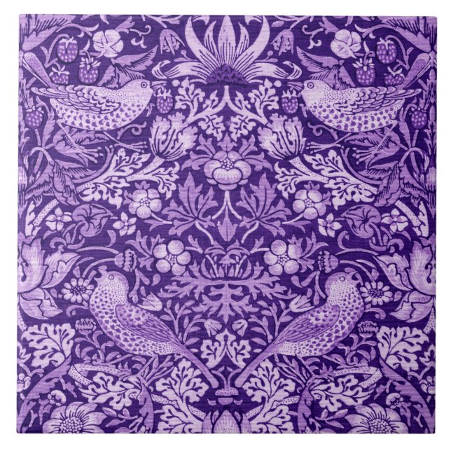 Strawberry Thief Purple, William Morris Tile (Front)