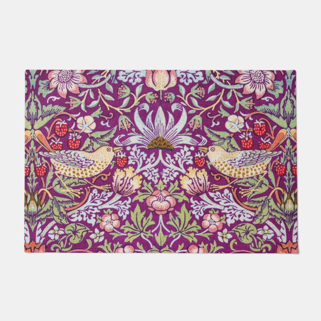 Strawberry Thief Red, William Morris Doormat (Front)