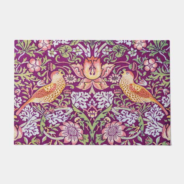 Strawberry Thief Red, William Morris Doormat (Front)