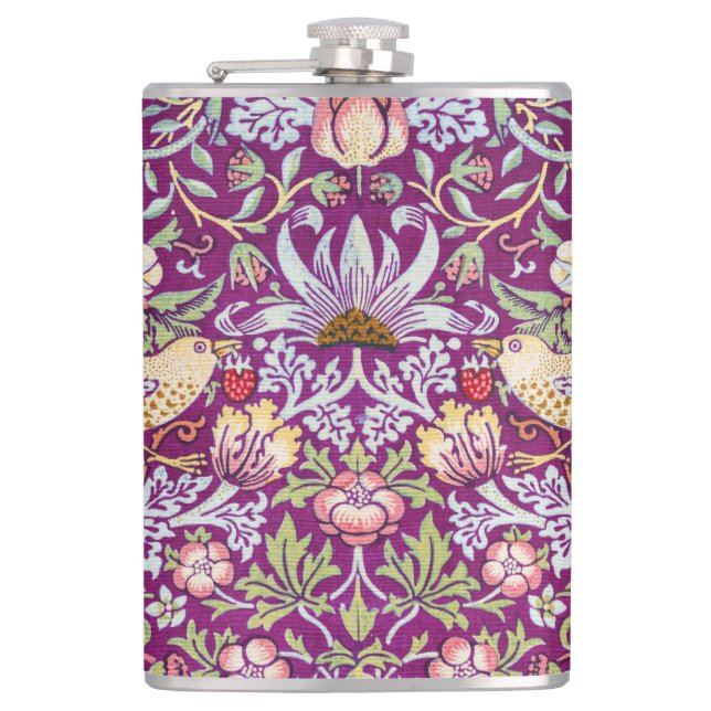 Strawberry Thief Red, William Morris Hip Flask (Front)