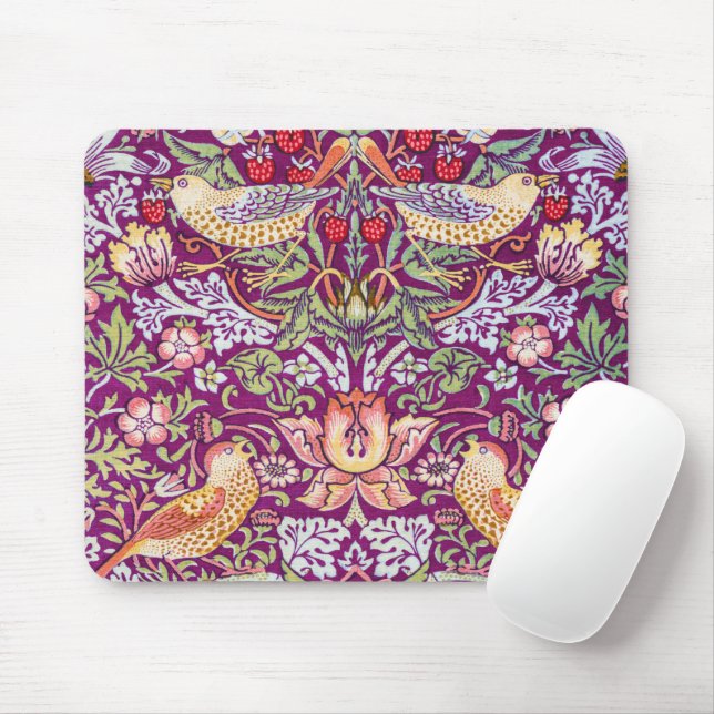 Strawberry Thief Red, William Morris Mouse Mat (With Mouse)