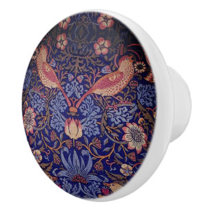 Strawberry Thief  William Morris Blue Sienna Ceramic Knob