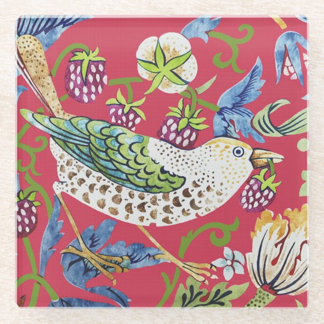 Strawberry Thief William Morris Glass Coaster (Front)