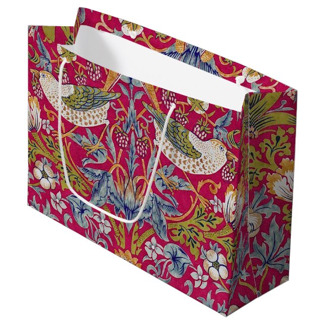 Strawberry Thief, William Morris Large Gift Bag (Front Angled)