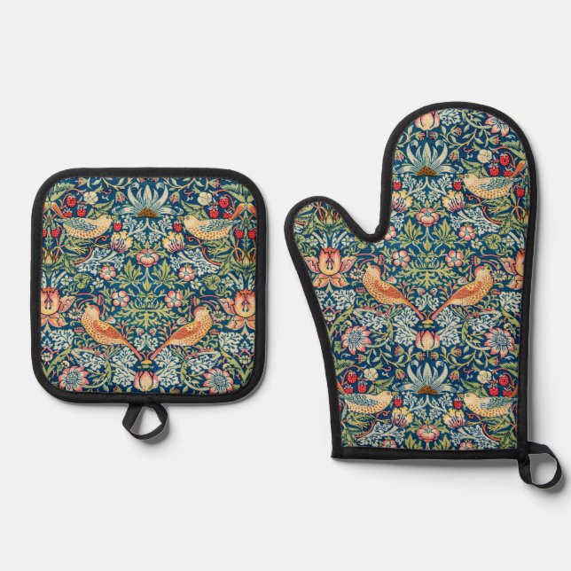 Strawberry Thief, William Morris Oven Mitt & Pot Holder Set (Front)