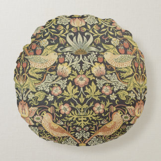 Strawberry Thieves by William Morris, Vintage Art Round Cushion