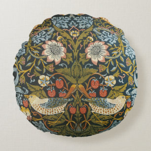 Strawberry Thieves by William Morris, Vintage Art Round Cushion