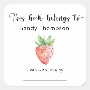 Strawberry - This book belongs to Square Sticker