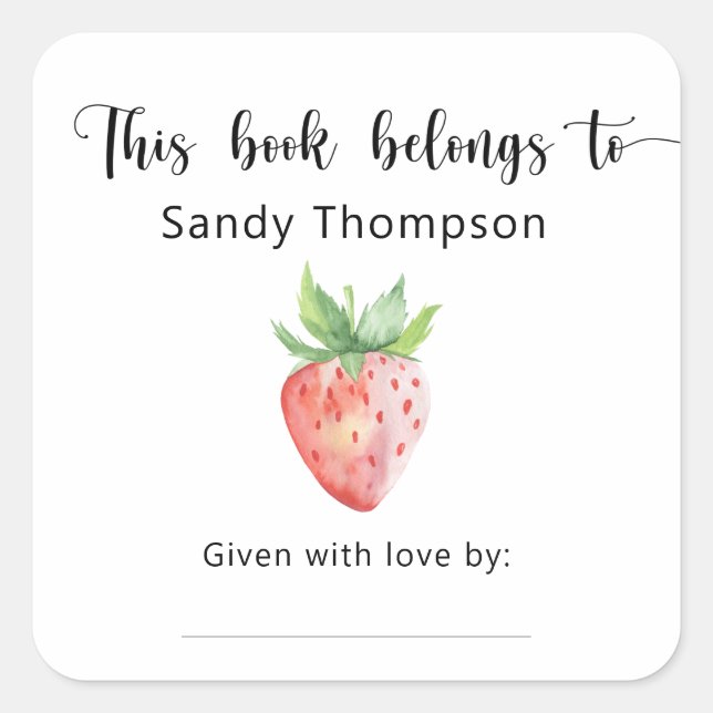 Strawberry - This book belongs to Square Sticker (Front)