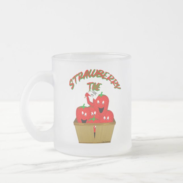 Strawberry Time! Frosted Glass Coffee Mug (Left)