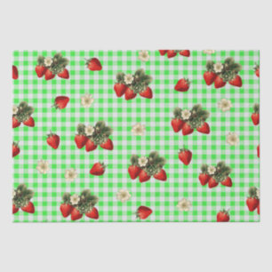 Strawberry tissue paper on green gingham