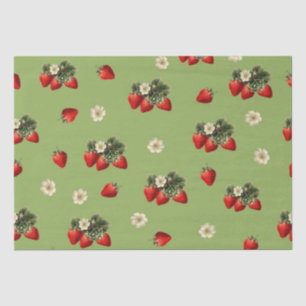 Strawberry tissue paper on moss green
